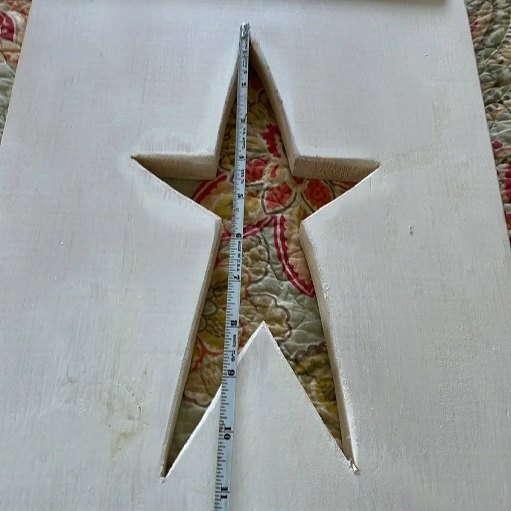 White washed solid pine wood star shutter. Primitive decor. Approx 11” w x 24”l
